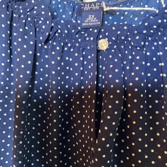 Chaps chiffon Off Shoulder Polka Dot Key Hole Blouse Top Navy 2X - Picture 5 of 9